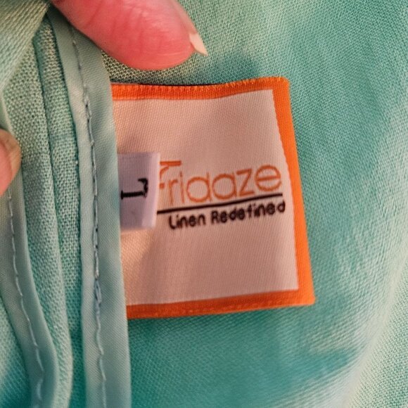 FRIDAZE Size Large Linen Wrinkle Resistant Redefined Tunic Turquoise Shirt - Picture 10 of 11